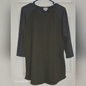 Olive and Gray Raglan Sleeve Top